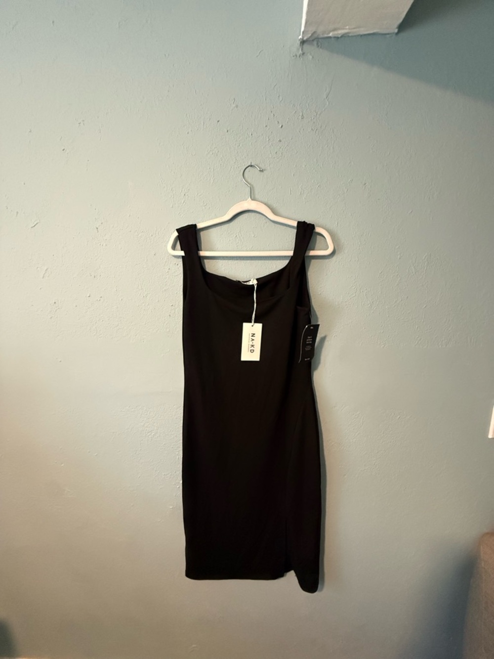 NWT NAKD square necklace slit Black Sleeveless Dress